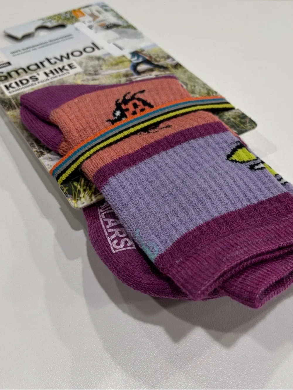 SmartWool Boys Girls Kids Large Garden Bugs Full-Cushion Hiking Socks Purple NWT